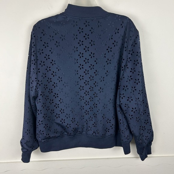 Lane Bryant Plus Size Navy Blue Floral Eyelet Front Zip Bomber Jacket 1X - Picture 4 of 9